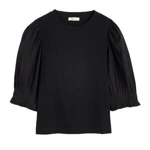 Madewell Puff Sleeve Knit Top Black Cotton Tee Blouse Size S NWT